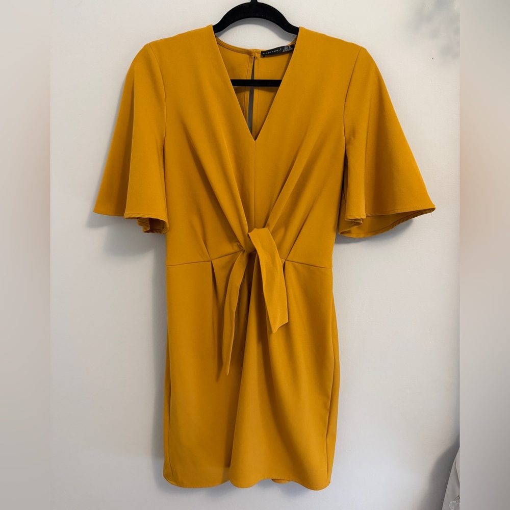 Black Tape Mustard Tie-Front V-Neck Dress